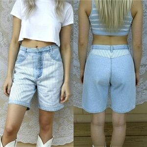 Vtg 90s Roper denim blue white striped high waist denim mom jean shorts 4/6 NWOT